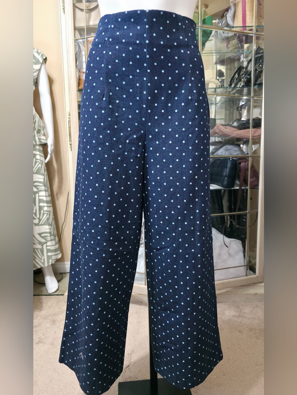 Polka Dot Wide Leg Navy Pants